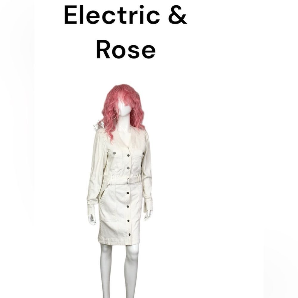 NEW Electric & Rose Morgan Vintage Cream LDenim Belted Mini Shirt Dress S